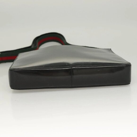GUCCI Web Sherry Line Shoulder Bag Enamel Black Silver - Picture 9 of 16